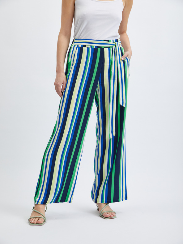 Orsay Zeleno-plave ženske prugaste široke hlače ORSAY