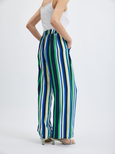 Orsay Zeleno-plave ženske prugaste široke hlače ORSAY