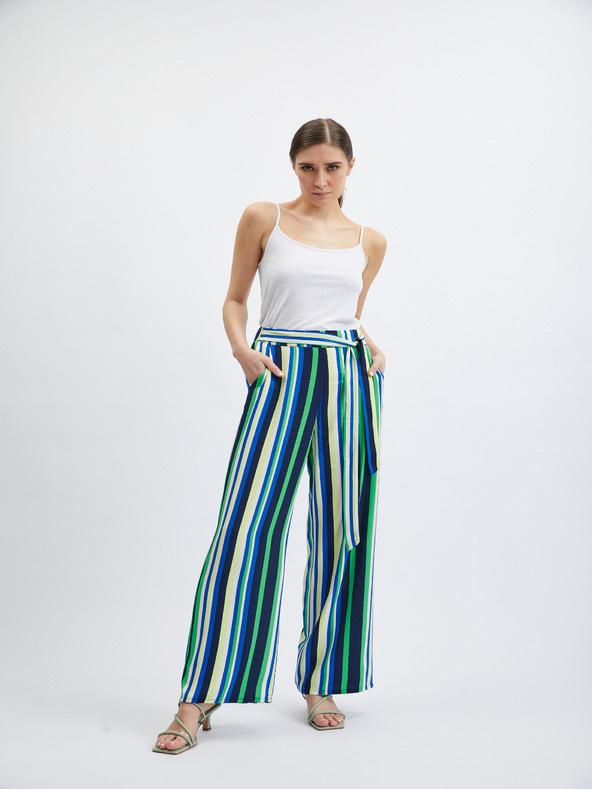 Orsay Zeleno-plave ženske prugaste široke hlače ORSAY