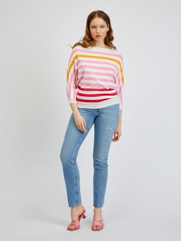 Orsay Ružičasto-kremasti prugasti ženski džemper ORSAY