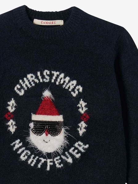 CAMAIEU Tamnoplavi džemper za djevojčice s božićnim motivom CAMAIEU
