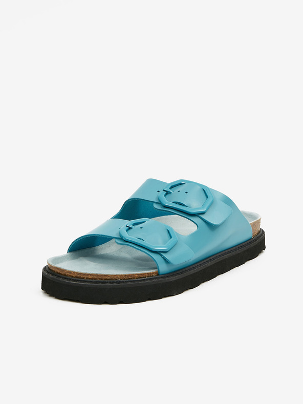 Ojju Tirkizne ženske kožne papuče na platformi OJJU