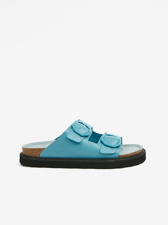 Ojju Tirkizne ženske kožne papuče na platformi OJJU