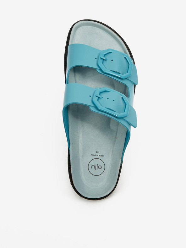 Ojju Tirkizne ženske kožne papuče na platformi OJJU