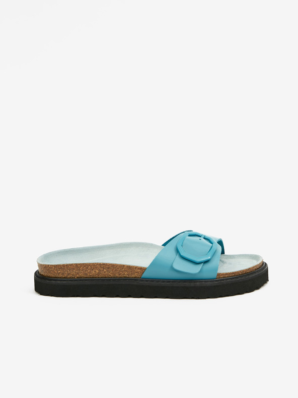 Ojju Tirkizne ženske kožne papuče na platformi OJJU