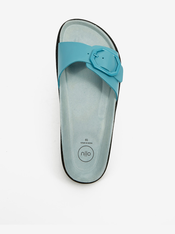 Ojju Tirkizne ženske kožne papuče na platformi OJJU