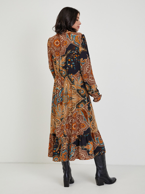 Orsay Smeđa ženska haljina srednje duljine s uzorkom ORSAY