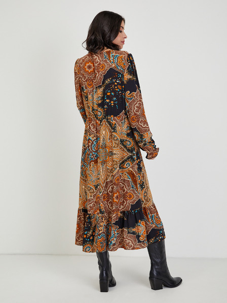 Orsay Smeđa ženska haljina srednje duljine s uzorkom ORSAY