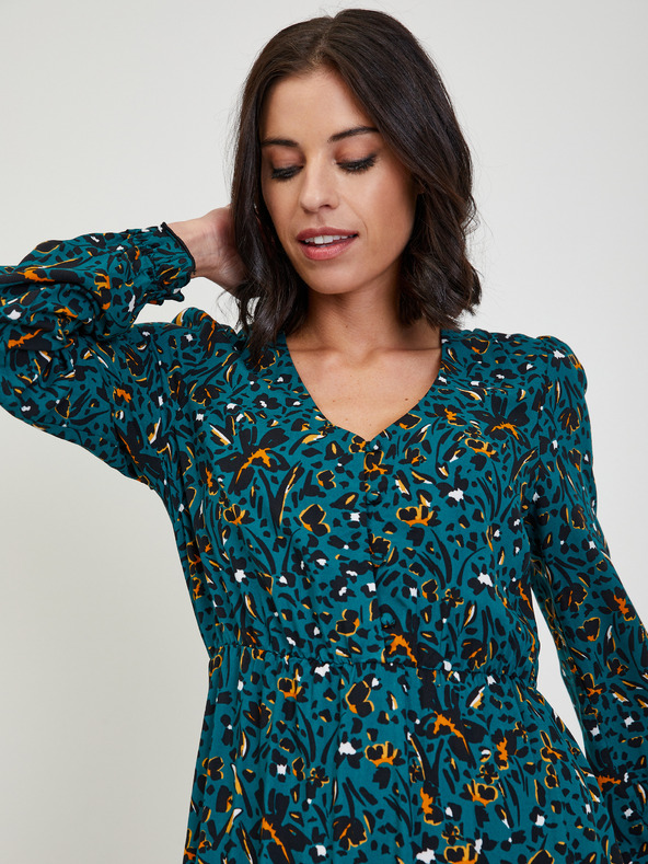 Orsay Tamnozelena ženska haljina srednje duljine s uzorkom ORSAY