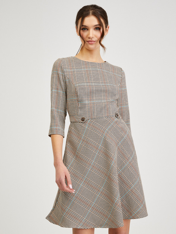 Orsay Smeđa ženska karirana haljina ORSAY