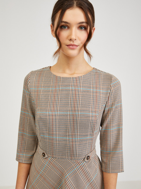 Orsay Smeđa ženska karirana haljina ORSAY