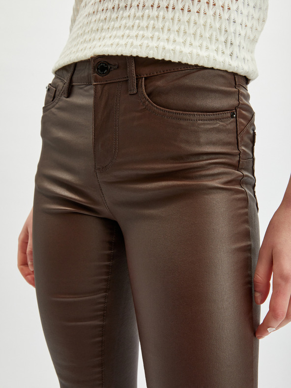Orsay Tamnosmeđe ženske hlače uskog kroja od umjetne kože ORSAY
