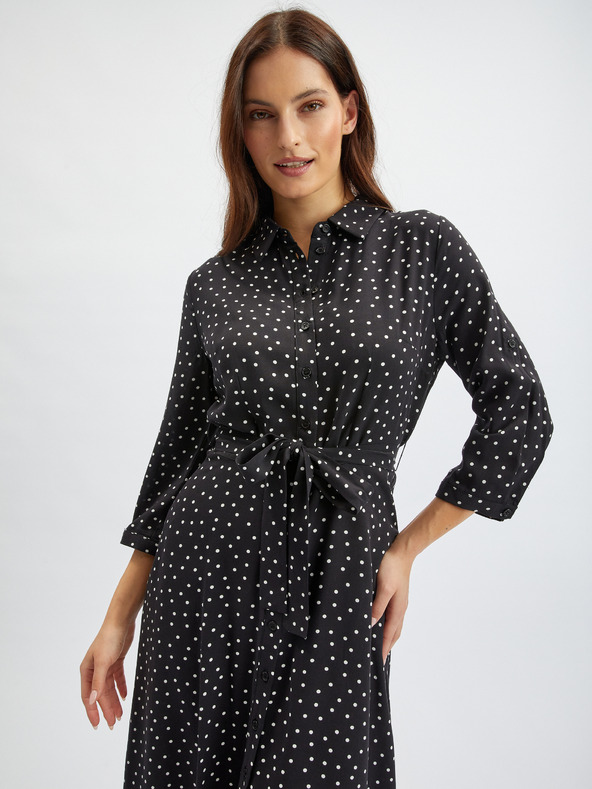 Orsay Crna ženska košulja-haljina srednje duljine na točkice ORSAY