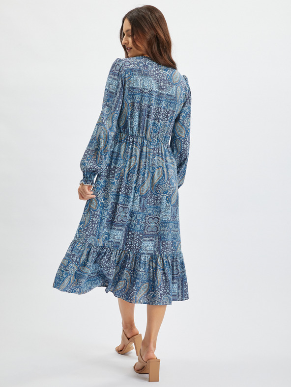 Orsay Plava ženska haljina srednje duljine s uzorkom ORSAY