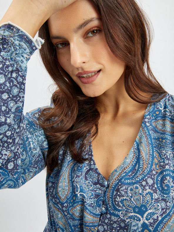 Orsay Plava ženska haljina srednje duljine s uzorkom ORSAY