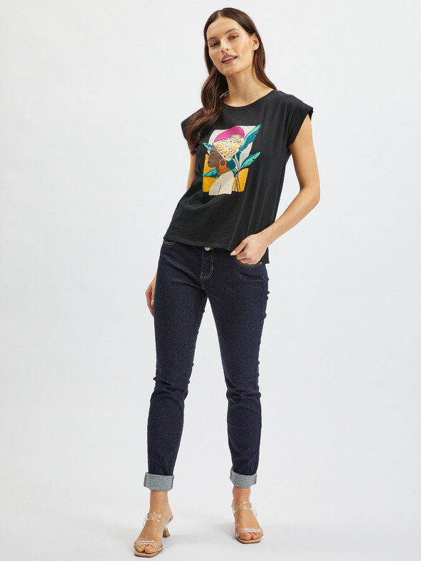 Orsay Bijelo-crna cvjetna majica ORSAY