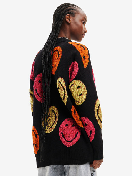 Desigual Crni ženski oversize pulover s uzorkom Desigual Smiley