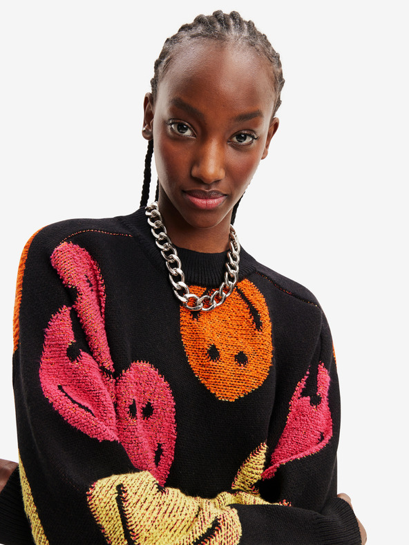 Desigual Crni ženski oversize pulover s uzorkom Desigual Smiley