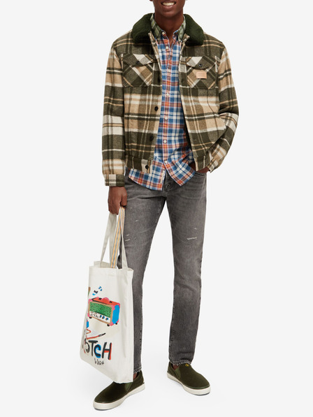 Scotch & Soda Zeleno-bež muška jakna-košulja od mješavine vune Scotch & Soda Teddy