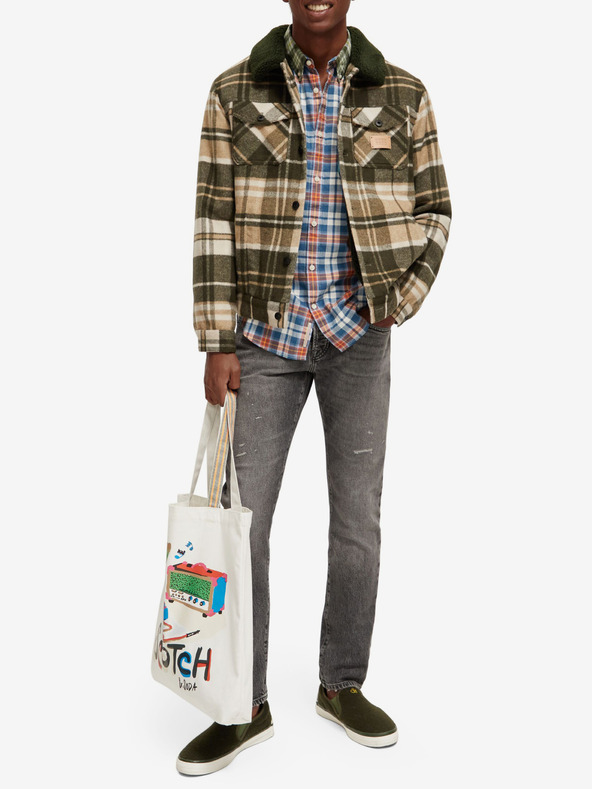 Scotch & Soda Zeleno-bež muška jakna-košulja od mješavine vune Scotch & Soda Teddy