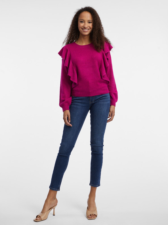 Orsay Tamno ružičasti ženski džemper s volanima ORSAY