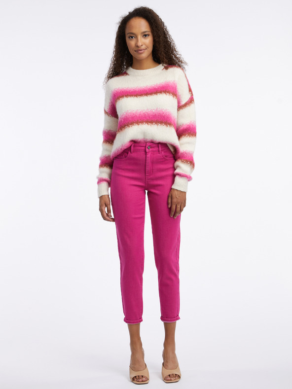 Orsay Tamno ružičaste ženske skraćene mom fit traperice ORSAY