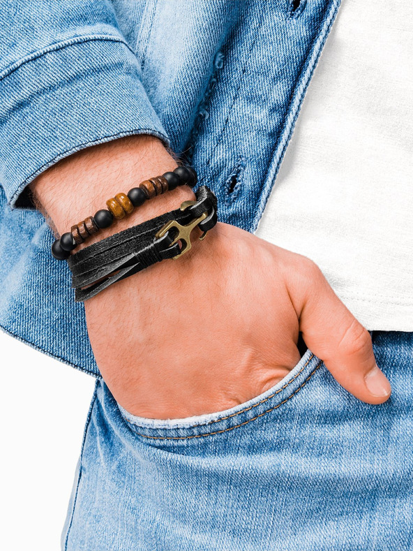 Ombre Clothing Crna muška kožna narukvica Ombre Clothing