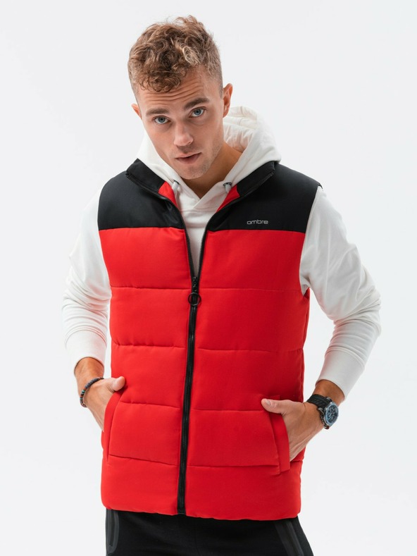 Ombre Clothing Crni i crveni muški prošiveni prsluk Ombre Clothing