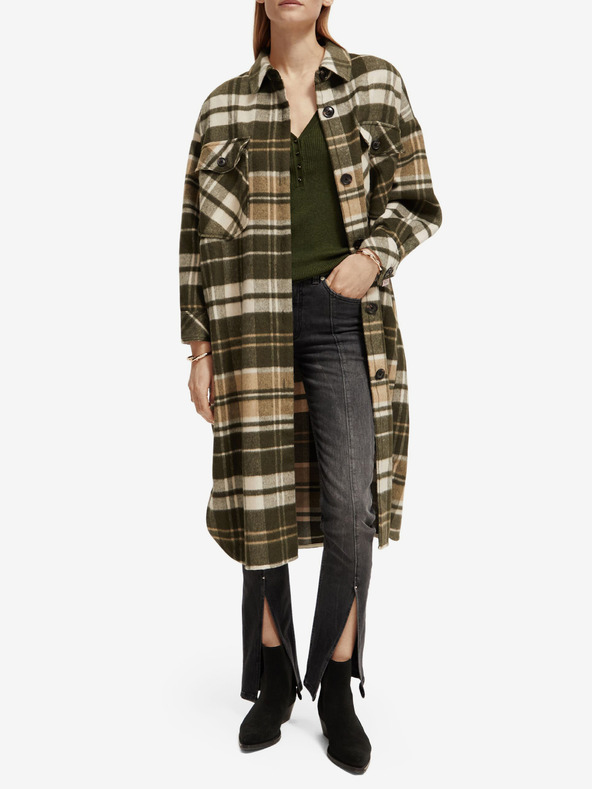 Scotch & Soda Smeđi ženski kaput svijetle košulje s mješavinom vune Scotch & Soda