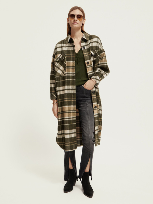 Scotch & Soda Smeđi ženski kaput svijetle košulje s mješavinom vune Scotch & Soda