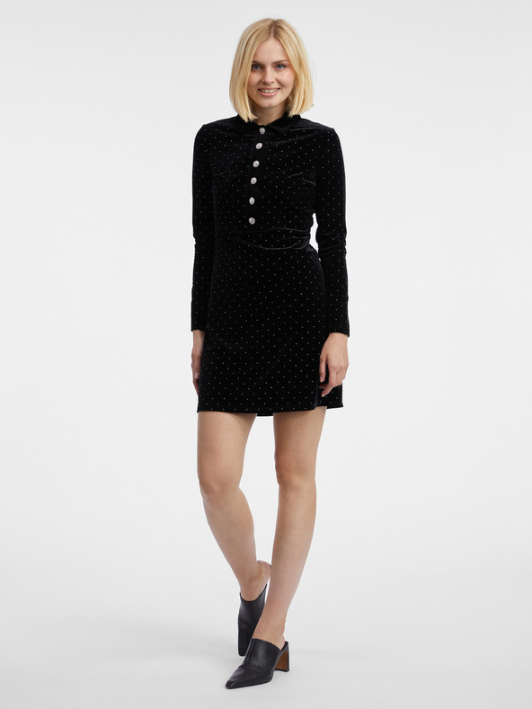 Orsay Crna ženska baršunasta haljina s uzorkom ORSAY
