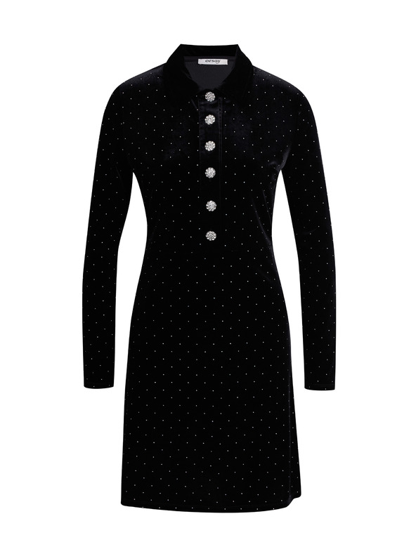 Orsay Crna ženska baršunasta haljina s uzorkom ORSAY