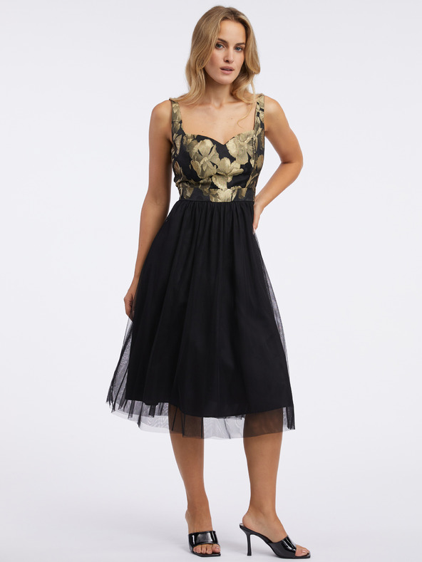 Orsay Zlatno-crna ženska cvjetna haljina ORSAY