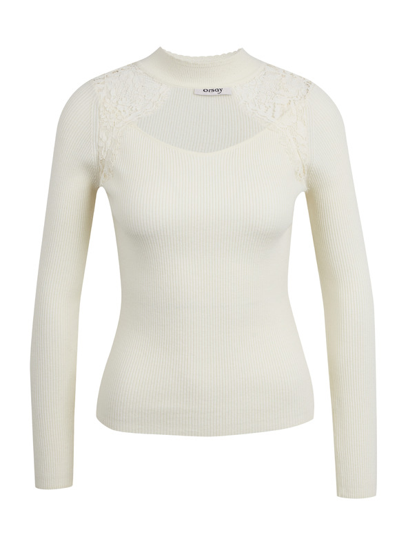 Orsay Krem ženski lagani džemper s čipkom ORSAY