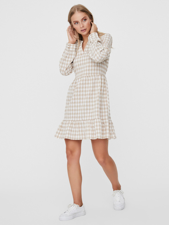 Vero Moda Bijelo-bež karirana haljina VERO MODA Kimi