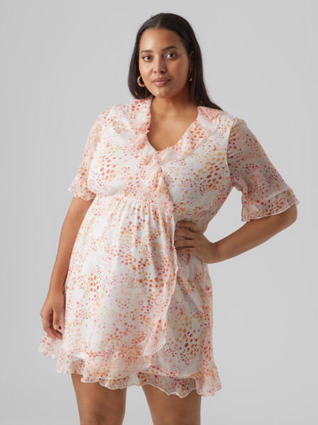 Vero Moda Curve Narančasto-bijela ženska haljina s uzorkom VERO MODA CURVE Dora