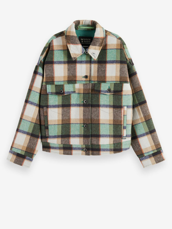 Scotch & Soda Zelena ženska svijetla jakna na karo s primjesama Scotch & Soda vune