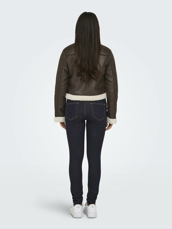 ONLY Tamno smeđa ženska jakna od umjetne kože sa umjetnim krznom ONLY Betty