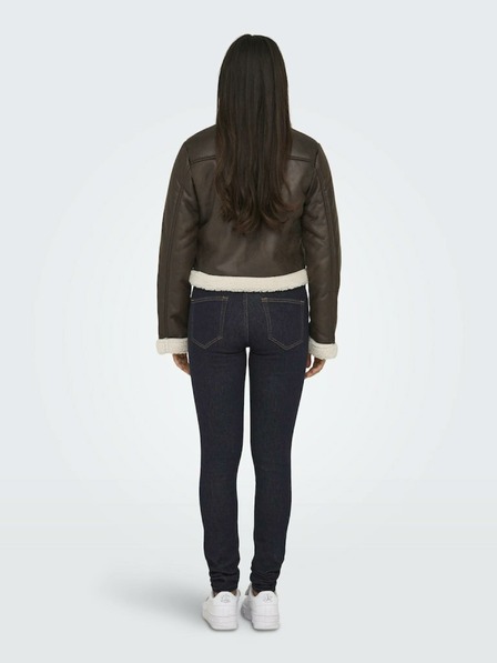 ONLY Tamno smeđa ženska jakna od umjetne kože sa umjetnim krznom ONLY Betty