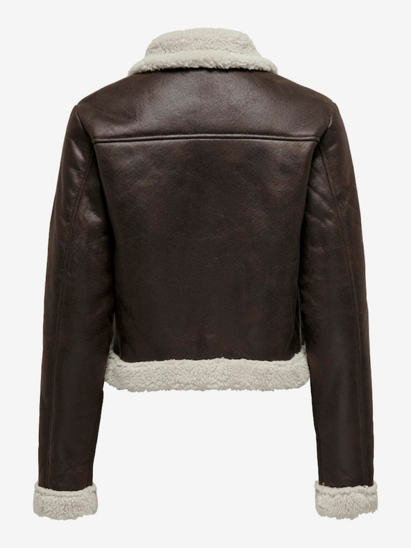 ONLY Tamno smeđa ženska jakna od umjetne kože sa umjetnim krznom ONLY Betty