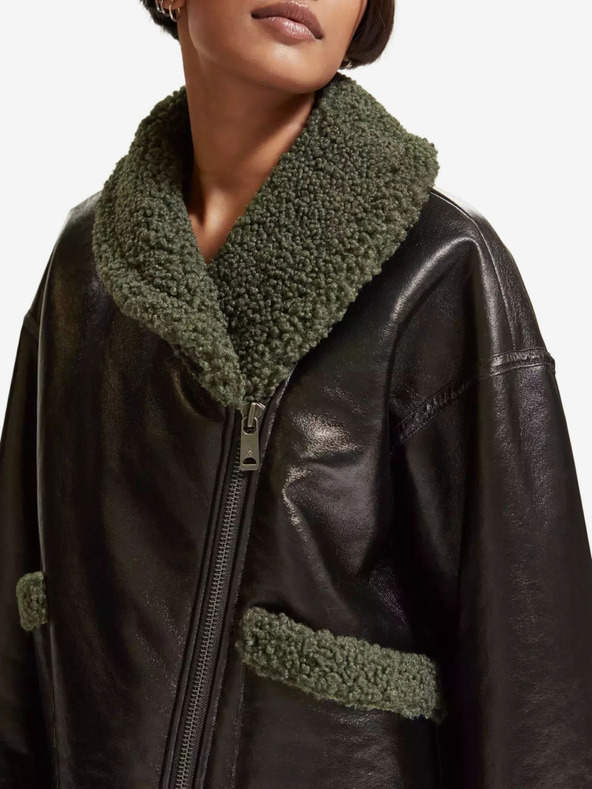 Scotch & Soda Crna ženska zimska jakna od umjetne kože s umjetnim krznom Scotch & Soda