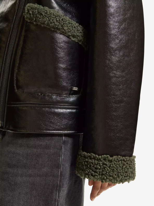 Scotch & Soda Crna ženska zimska jakna od umjetne kože s umjetnim krznom Scotch & Soda