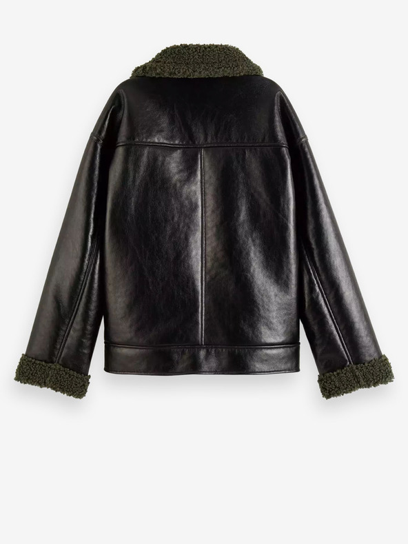 Scotch & Soda Crna ženska zimska jakna od umjetne kože s umjetnim krznom Scotch & Soda