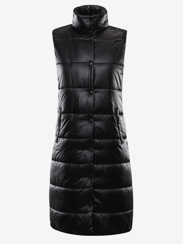 ALPINE PRO Crni ženski prošiveni dugi prsluk ALPINE PRO Urefa