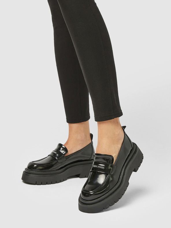 Pepe Jeans Ženske crne sjajne mokasine Pepe Jeans Queen Oxford