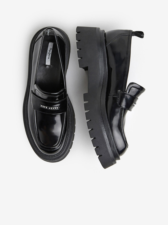 Pepe Jeans Ženske crne sjajne mokasine Pepe Jeans Queen Oxford