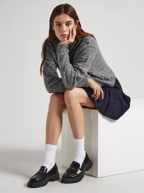 Pepe Jeans Ženske crne sjajne mokasine Pepe Jeans Queen Oxford