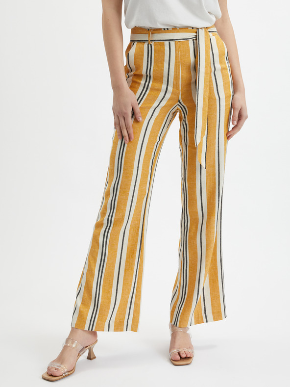 Orsay Narančaste ženske prugaste lanene hlače ORSAY