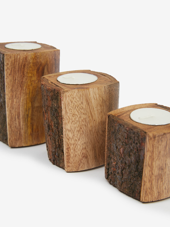 SIFCON Drveni set od tri SIFCON svijećnjaka za čajnu svijeću