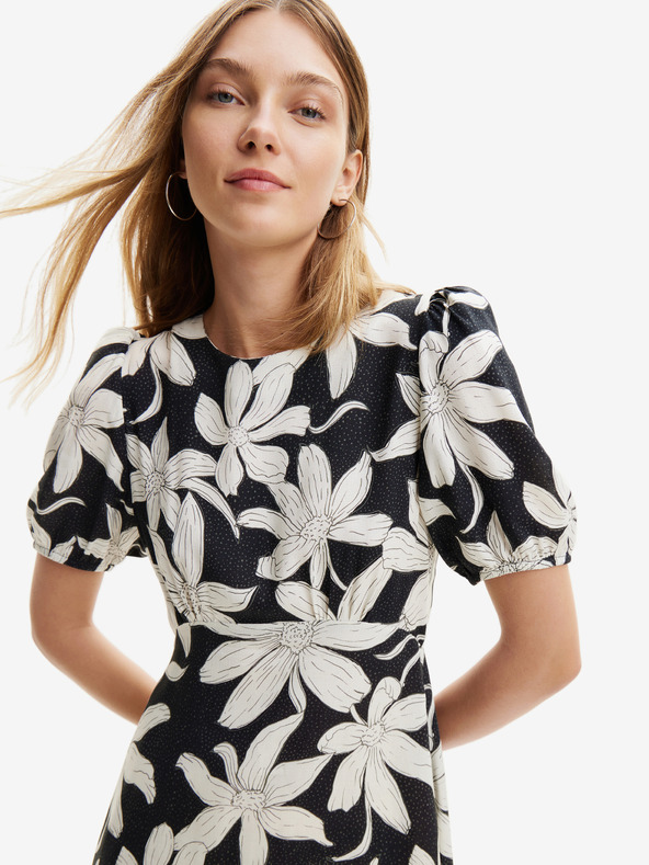 Desigual Desigual Nashville bijelo-crna ženska cvjetna haljina